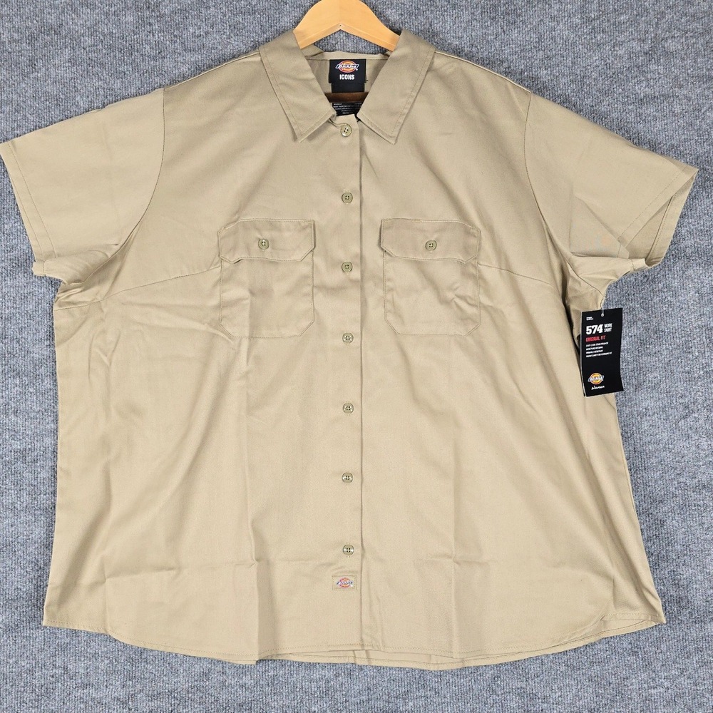 Dickies 574 Work Shirt Khaki Tan Short Sleeve Original‎ Fit Women's Size 3X NWT